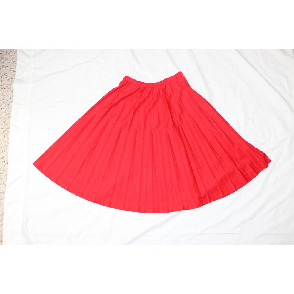 Vintage Red‎ Pleated Midi Skirt, 80s-90s A-Line Polyester